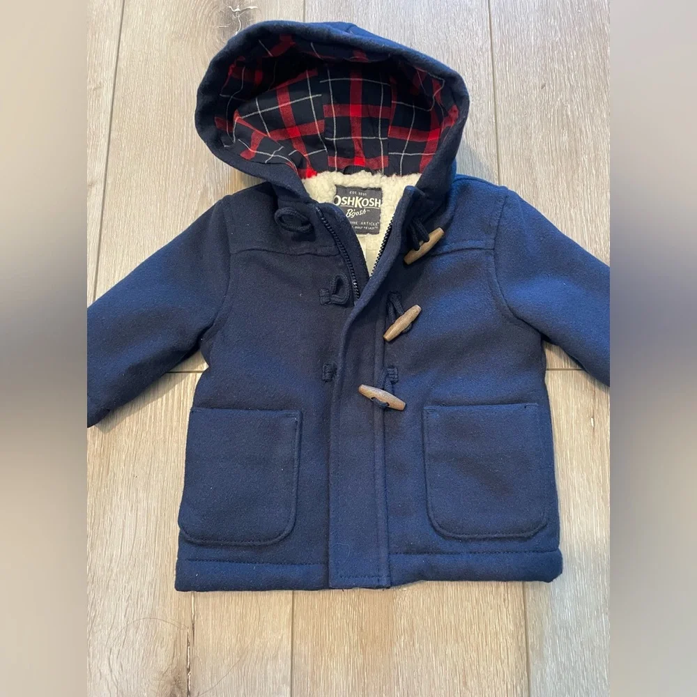 Oshkosh Boys’ Infant Baby Navy Blue‎ Faux Wool Pea Coat Size 3 Months